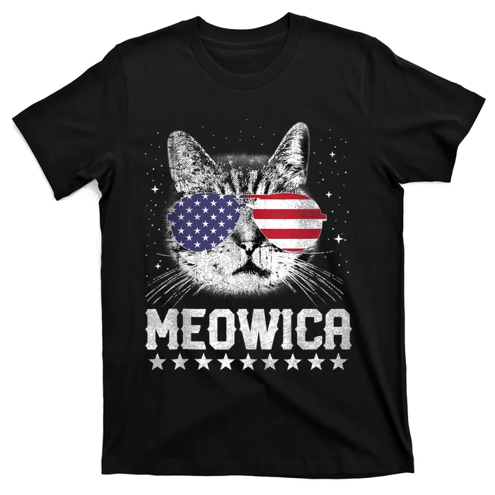 Fourth Of July 4h Usa American Flag Cat Retro Meowica Stars Ank Op T-Shirt