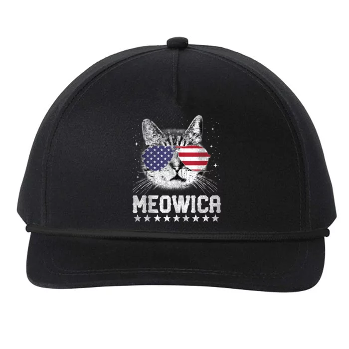 Fourth Of July 4h Usa American Flag Cat Retro Meowica Stars Ank Op Snapback Five-Panel Rope Hat