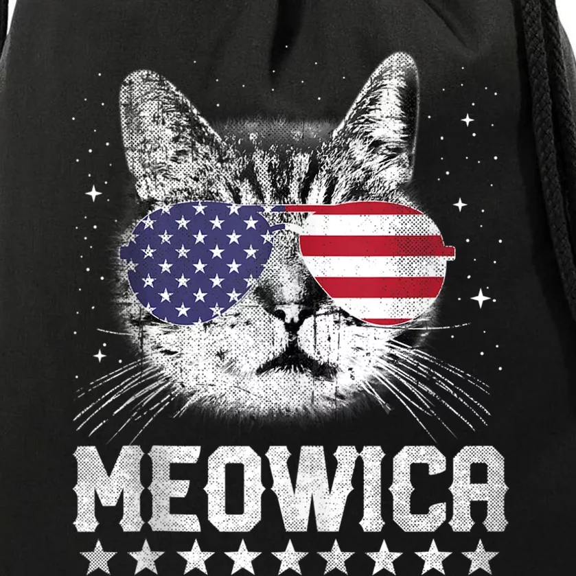 Fourth Of July 4h Usa American Flag Cat Retro Meowica Stars Ank Op Drawstring Bag