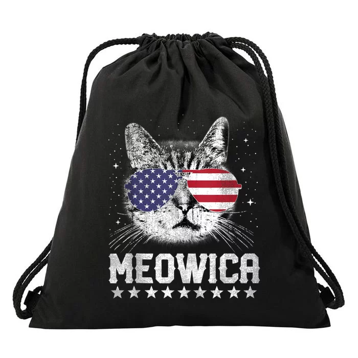 Fourth Of July 4h Usa American Flag Cat Retro Meowica Stars Ank Op Drawstring Bag