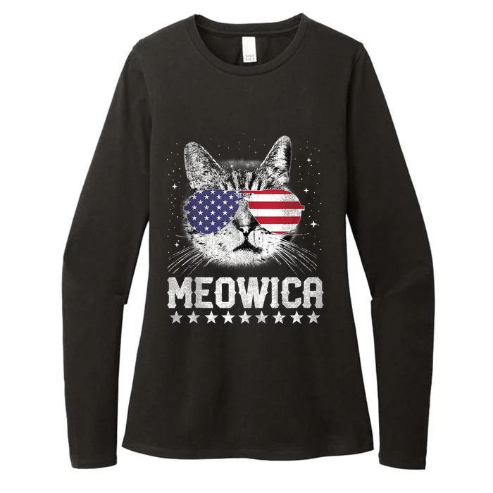 Fourth Of July 4h Usa American Flag Cat Retro Meowica Stars Ank Op Womens CVC Long Sleeve Shirt