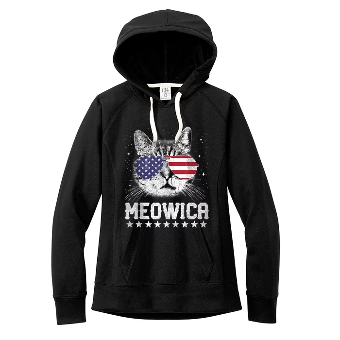 Fourth Of July 4h Usa American Flag Cat Retro Meowica Stars Ank Op Women's Fleece Hoodie