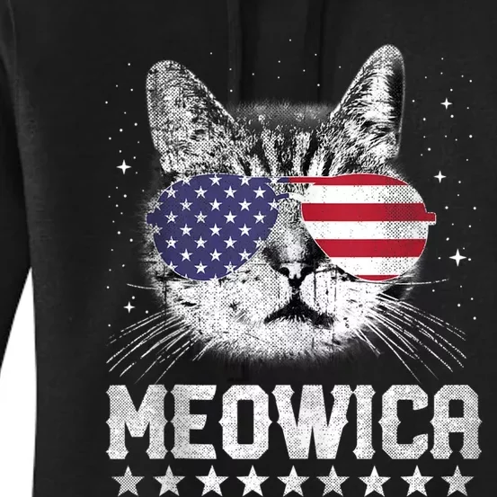 Fourth Of July 4h Usa American Flag Cat Retro Meowica Stars Ank Op Women's Pullover Hoodie