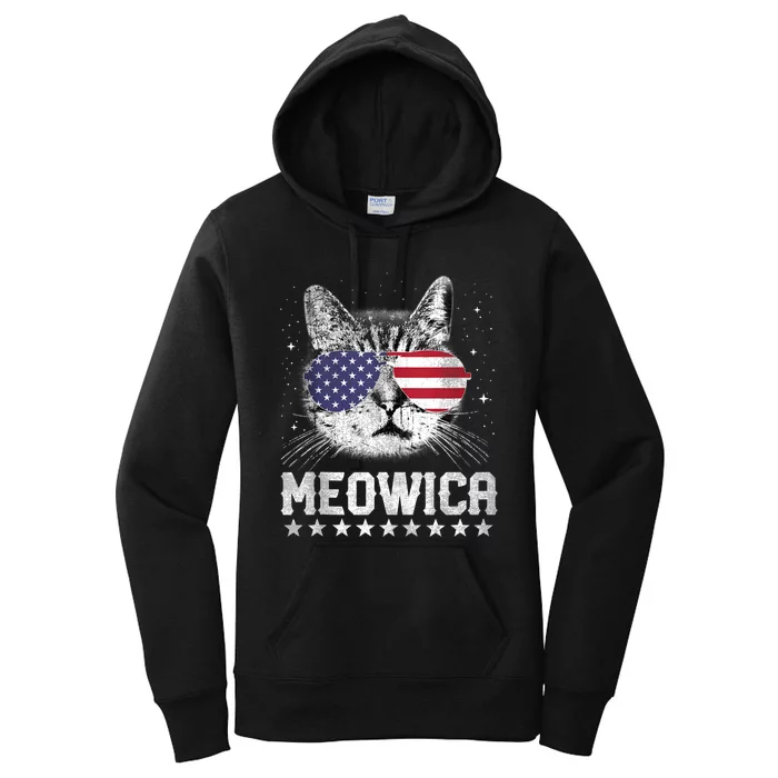 Fourth Of July 4h Usa American Flag Cat Retro Meowica Stars Ank Op Women's Pullover Hoodie