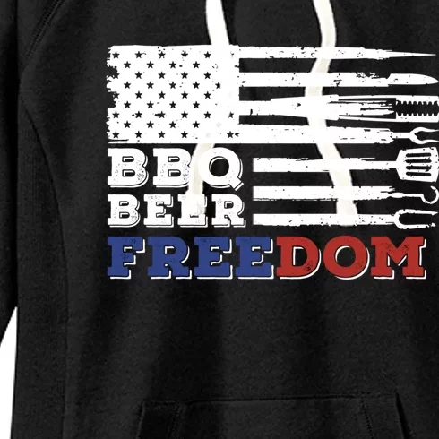 Fourth Of July Bbq Beer Freedom America Party American Flag Funny Gift Women's Fleece Hoodie