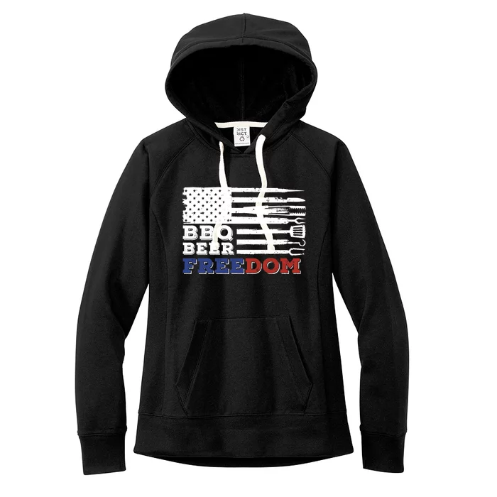 Fourth Of July Bbq Beer Freedom America Party American Flag Funny Gift Women's Fleece Hoodie