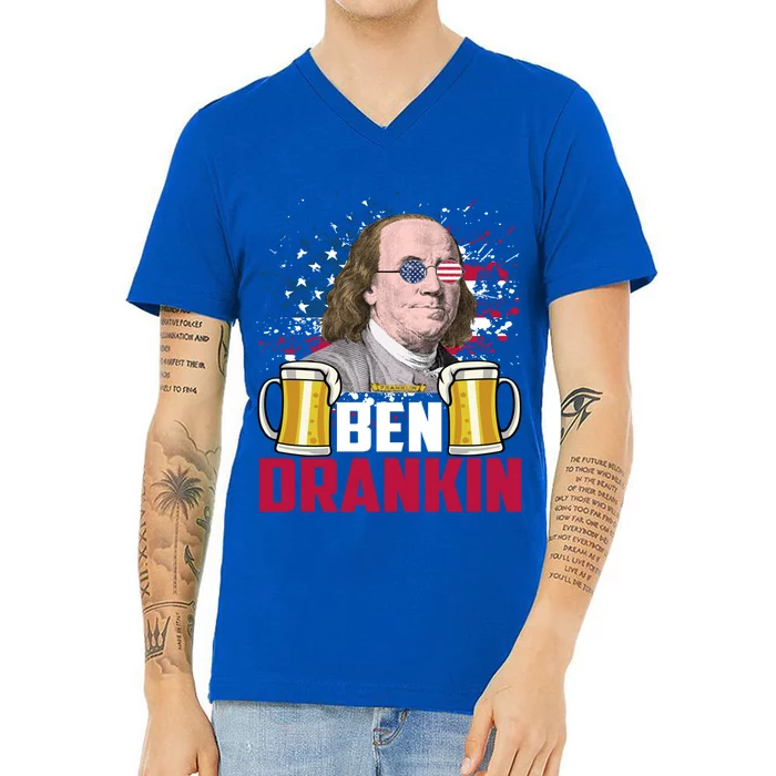 Fourth Of July Ben Drankin American Freedom Gift V-Neck T-Shirt