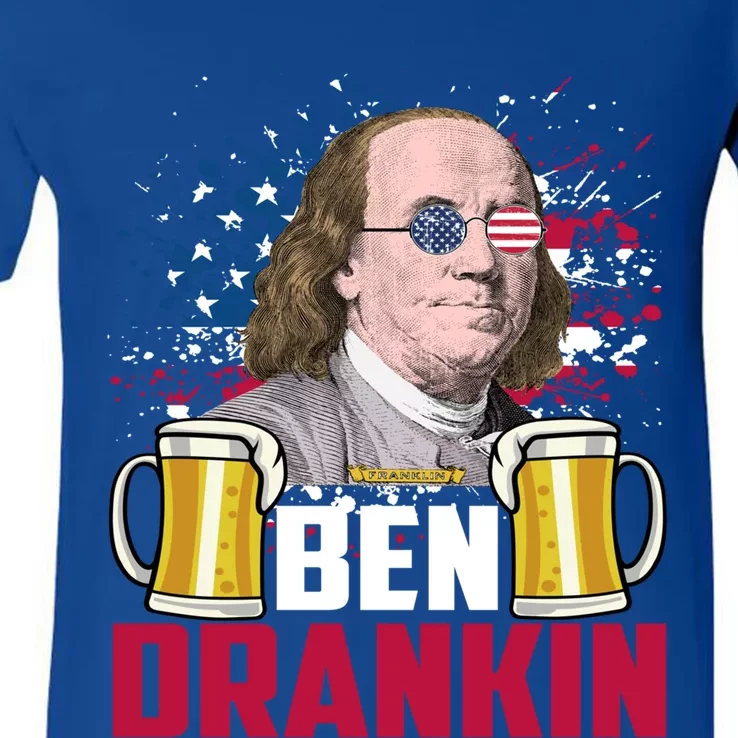 Fourth Of July Ben Drankin American Freedom Gift V-Neck T-Shirt