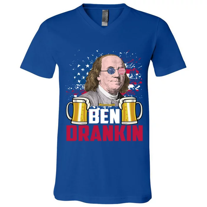 Fourth Of July Ben Drankin American Freedom Gift V-Neck T-Shirt