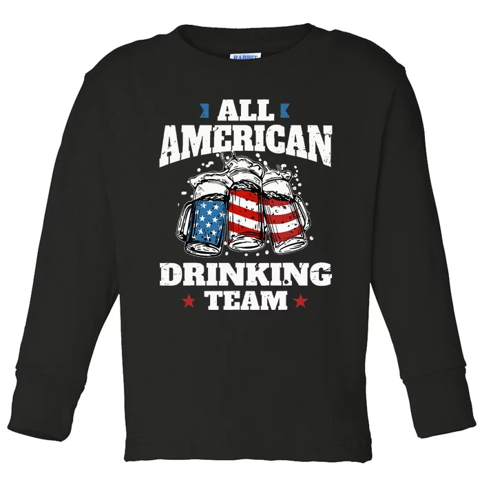 Fourth of July Drinking Apparel US Beer Glass 4th of July Toddler Long Sleeve Shirt