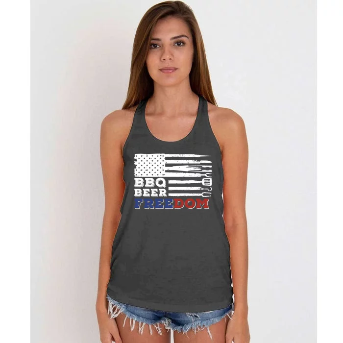 Fourth Of July Bbq Beer Freedom America Party American Flag Gift Women's Knotted Racerback Tank