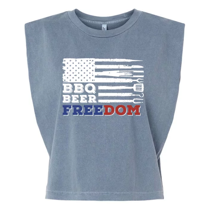 Fourth Of July Bbq Beer Freedom America Party American Flag Gift Garment-Dyed Women's Muscle Tee