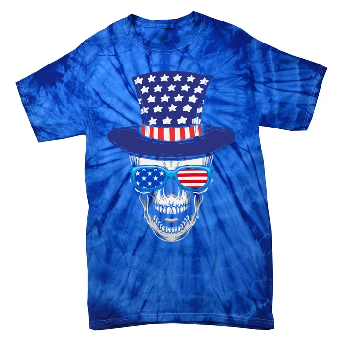 Fourth Of July Skull And Shades Gift Tie-Dye T-Shirt