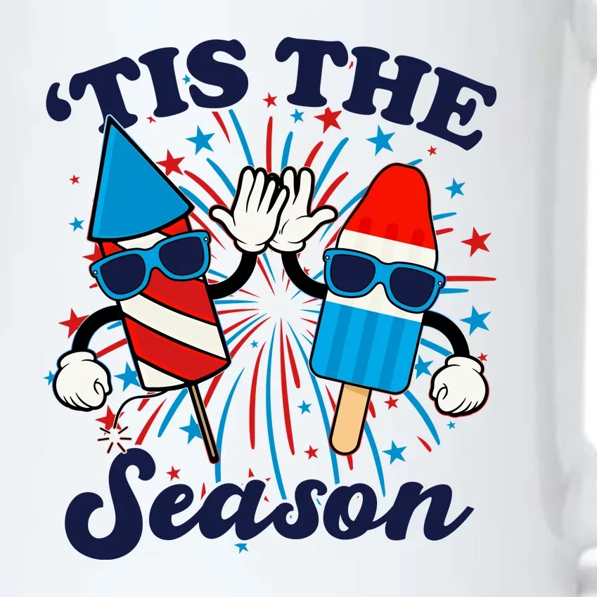 Fourth Of July Red White And Blue Tis The Season Fireworks And Popsicles Black Color Changing Mug