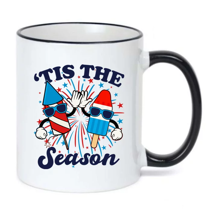 Fourth Of July Red White And Blue Tis The Season Fireworks And Popsicles Black Color Changing Mug