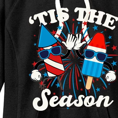 Fourth Of July Red White And Blue Tis The Season Fireworks And Popsicles Women's Fleece Hoodie