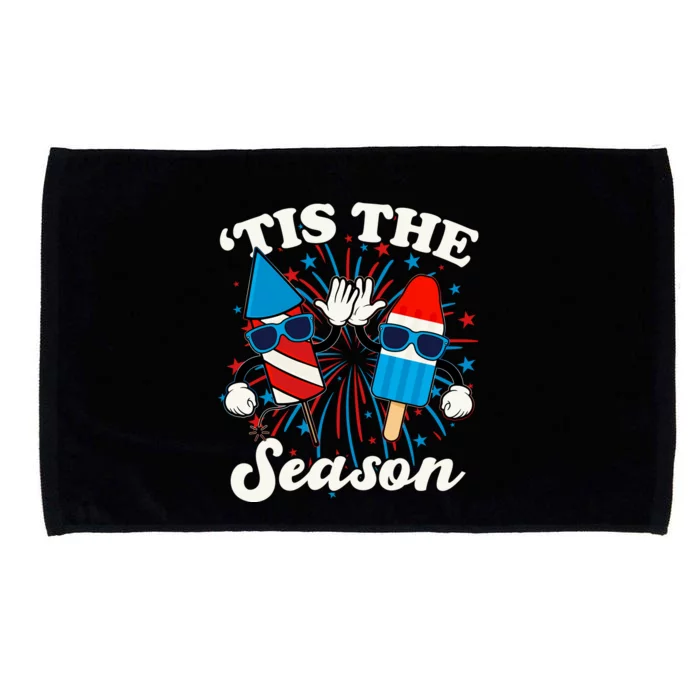 Fourth Of July Red White And Blue Tis The Season Fireworks And Popsicles Microfiber Hand Towel