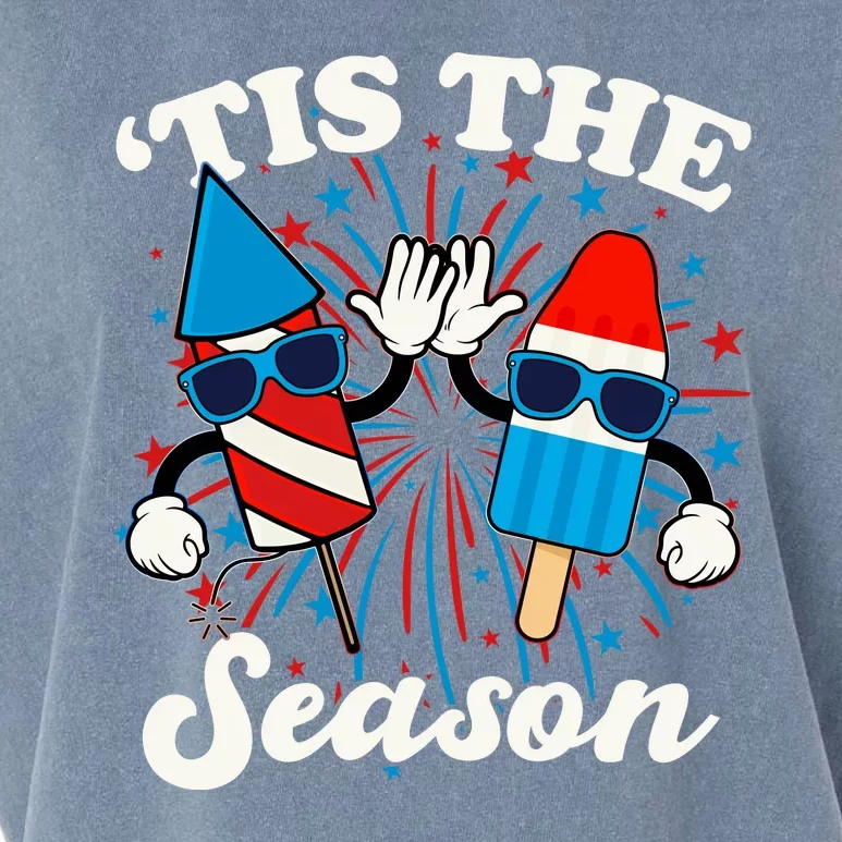 Fourth Of July Red White And Blue Tis The Season Fireworks And Popsicles Garment-Dyed Women's Muscle Tee