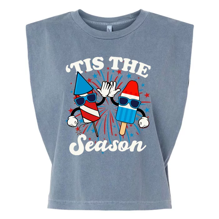 Fourth Of July Red White And Blue Tis The Season Fireworks And Popsicles Garment-Dyed Women's Muscle Tee