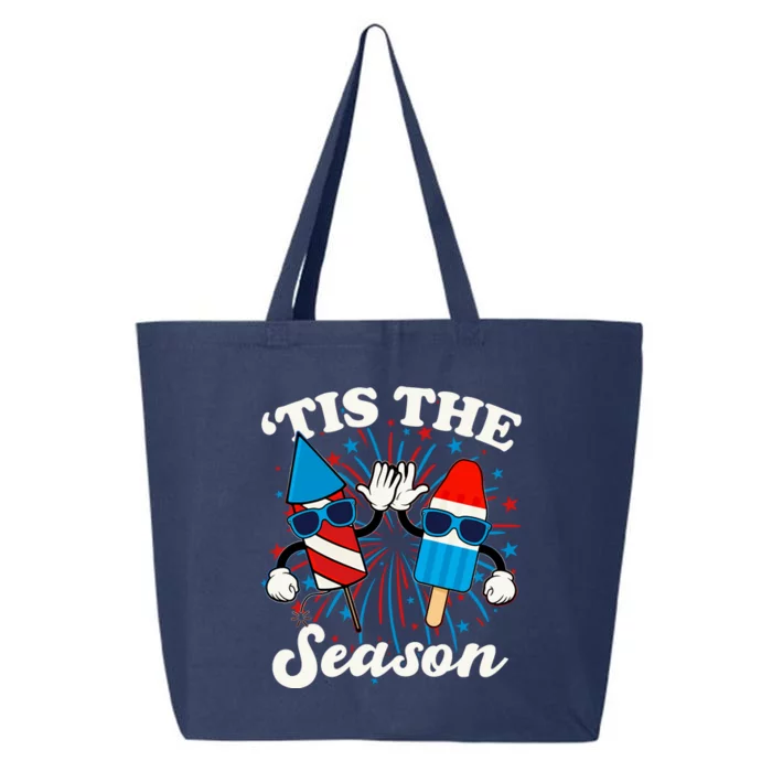 Fourth Of July Red White And Blue Tis The Season Fireworks And Popsicles 25L Jumbo Tote