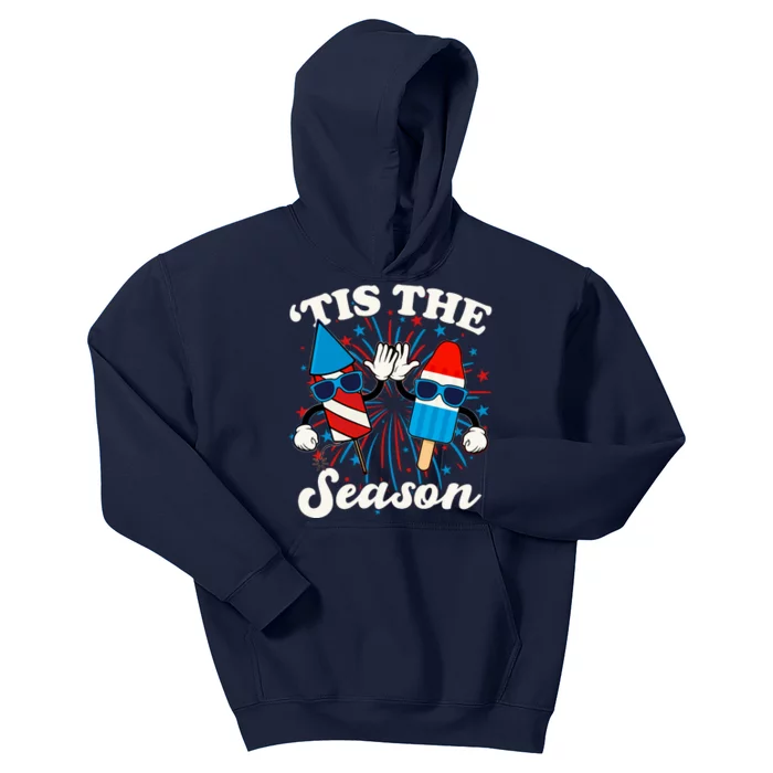 Fourth Of July Red White And Blue Tis The Season Fireworks And Popsicles Kids Hoodie