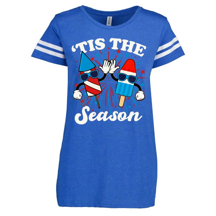 Fourth Of July Red White And Blue Tis The Season Fireworks And Popsicles Enza Ladies Jersey Football T-Shirt