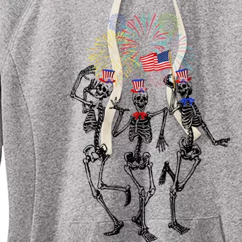 Fourth Of July Skellies Skeletons Dancing With American Flag Gift Women's Fleece Hoodie