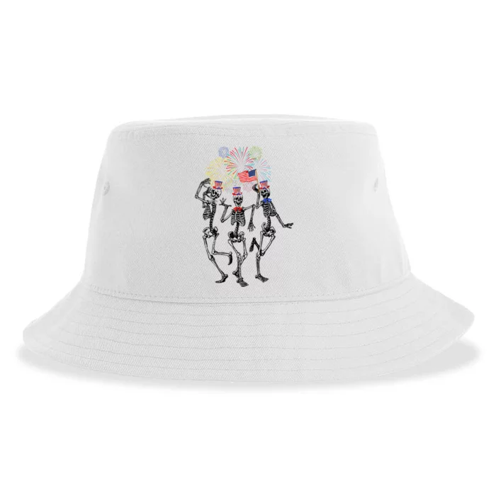 Fourth Of July Skellies Skeletons Dancing With American Flag Gift Sustainable Bucket Hat