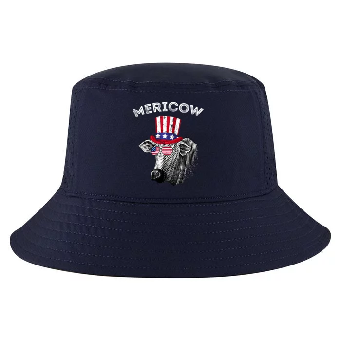 Fourth Of July 4th Farmer Merica Cow American Flag Mericow Gift Cool Comfort Performance Bucket Hat