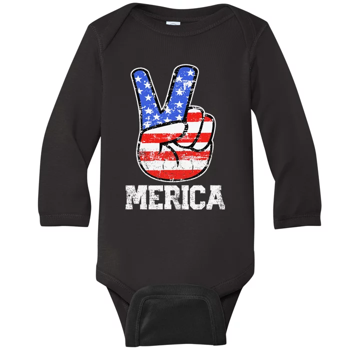 Fourth Of July American Flag Patriotic Independence Gift Baby Long Sleeve Bodysuit