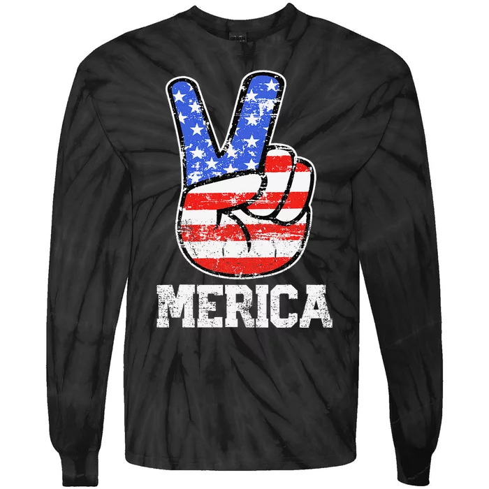 Fourth Of July American Flag Patriotic Independence Gift Tie-Dye Long Sleeve Shirt