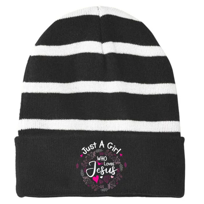 Flowers of Just A Who Loves Jesus Religious Christian Striped Beanie with Solid Band