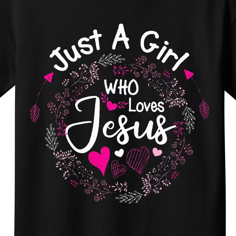 Flowers of Just A Who Loves Jesus Religious Christian Kids T-Shirt