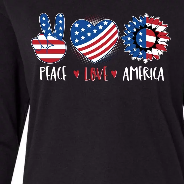 Fourth Of July Peace Love America Womens Cotton Relaxed Long Sleeve T-Shirt