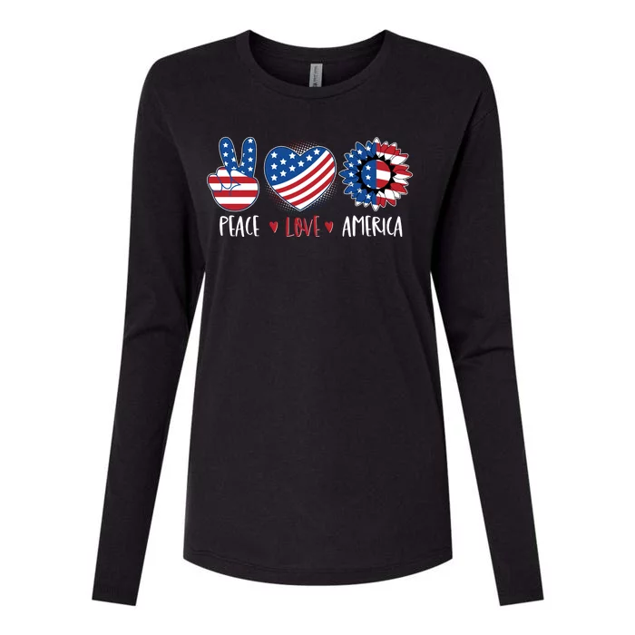 Fourth Of July Peace Love America Womens Cotton Relaxed Long Sleeve T-Shirt