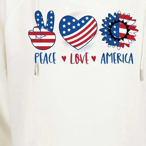 Fourth Of July Peace Love America Womens Funnel Neck Pullover Hood