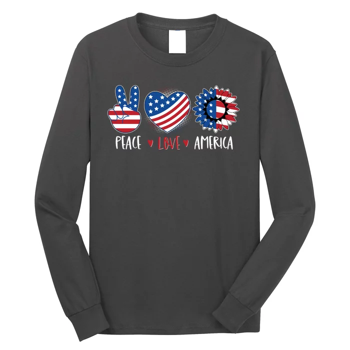 Fourth Of July Peace Love America Long Sleeve Shirt