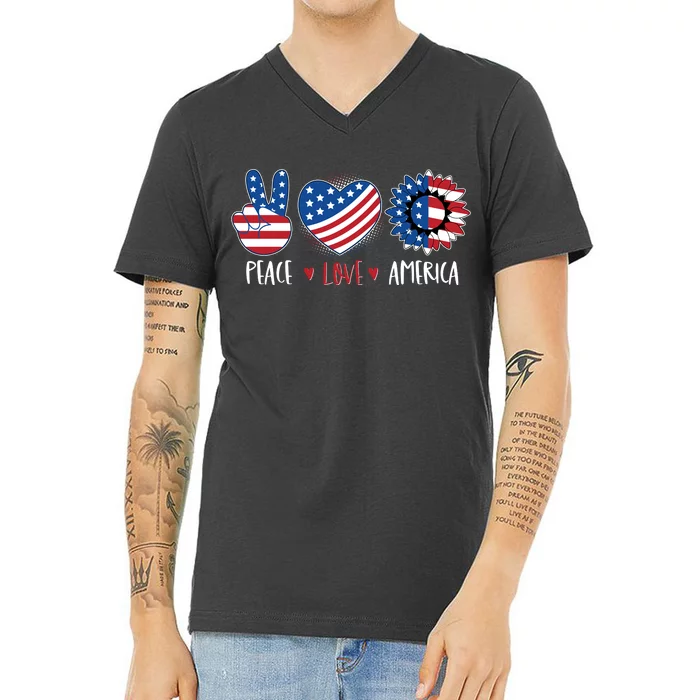 Fourth Of July Peace Love America V-Neck T-Shirt