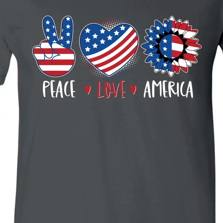 Fourth Of July Peace Love America V-Neck T-Shirt