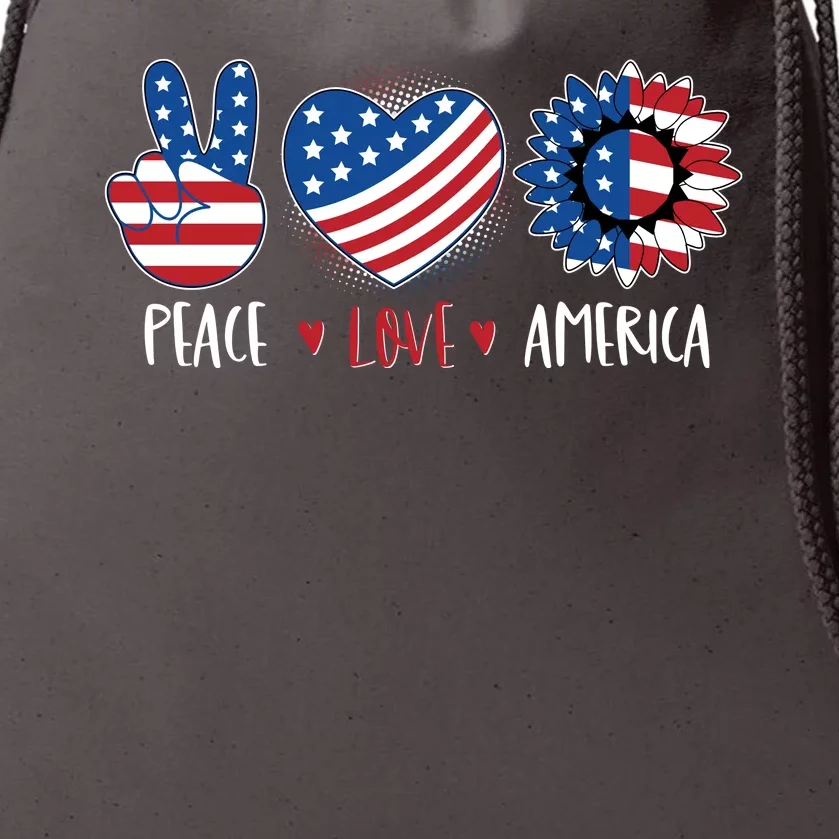 Fourth Of July Peace Love America Drawstring Bag