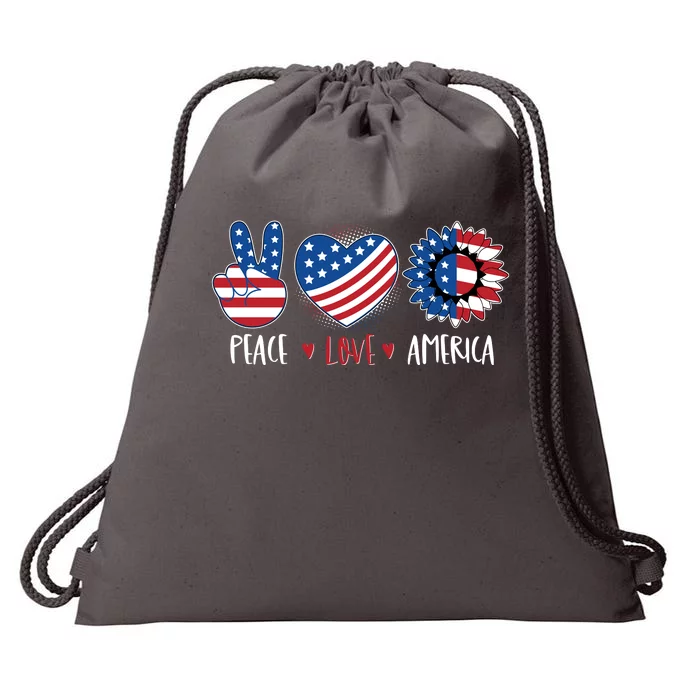 Fourth Of July Peace Love America Drawstring Bag