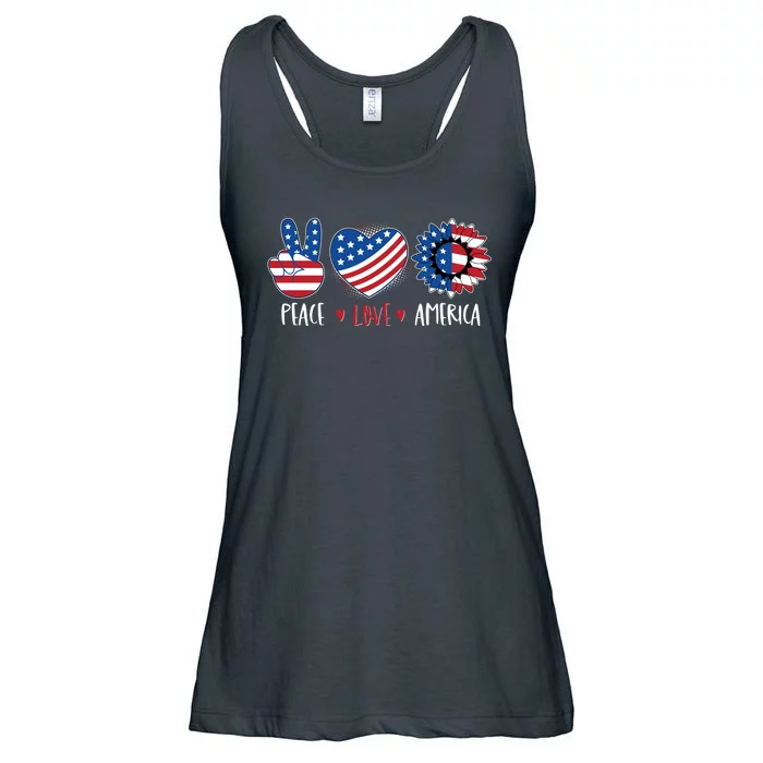 Fourth Of July Peace Love America Ladies Essential Flowy Tank