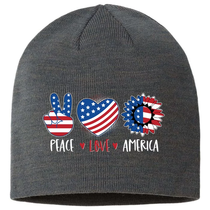 Fourth Of July Peace Love America 8 1/2in Sustainable Knit Beanie