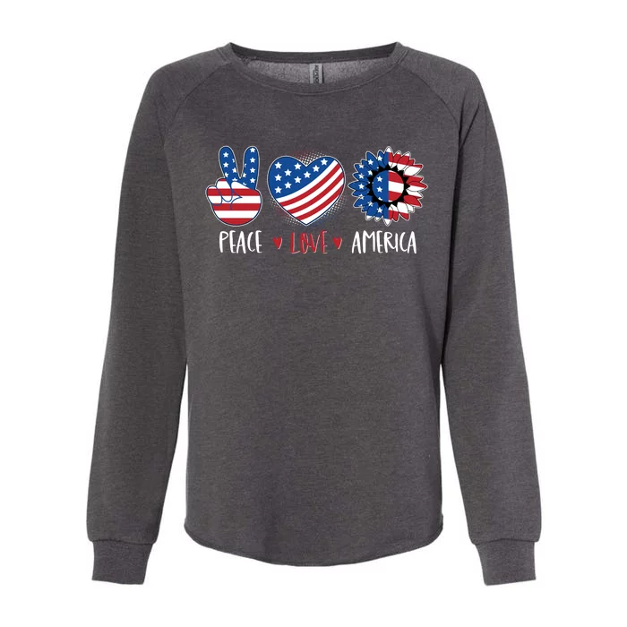 Fourth Of July Peace Love America Womens California Wash Sweatshirt