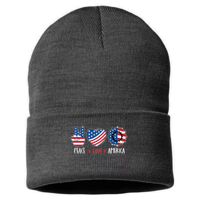 Fourth Of July Peace Love America Sustainable Knit Beanie