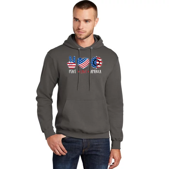 Fourth Of July Peace Love America Tall Hoodie