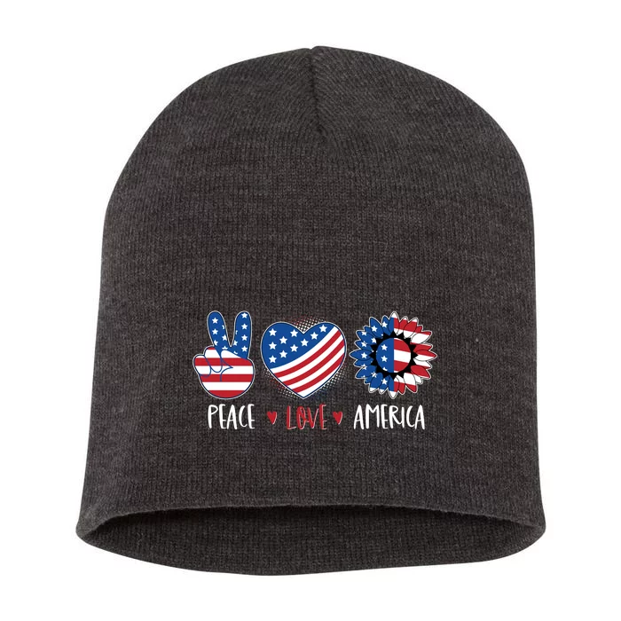 Fourth Of July Peace Love America Short Acrylic Beanie