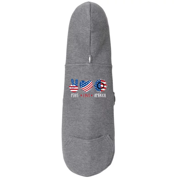 Fourth Of July Peace Love America Doggie 3-End Fleece Hoodie