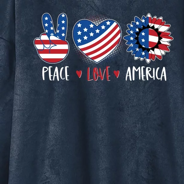 Fourth Of July Peace Love America Hooded Wearable Blanket