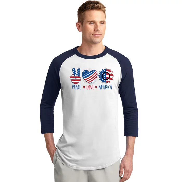 Fourth Of July Peace Love America Baseball Sleeve Shirt